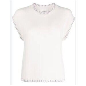 Lisa Yang cashmere sweater size 1 small whipstitched trim cream Sleeveless NWT